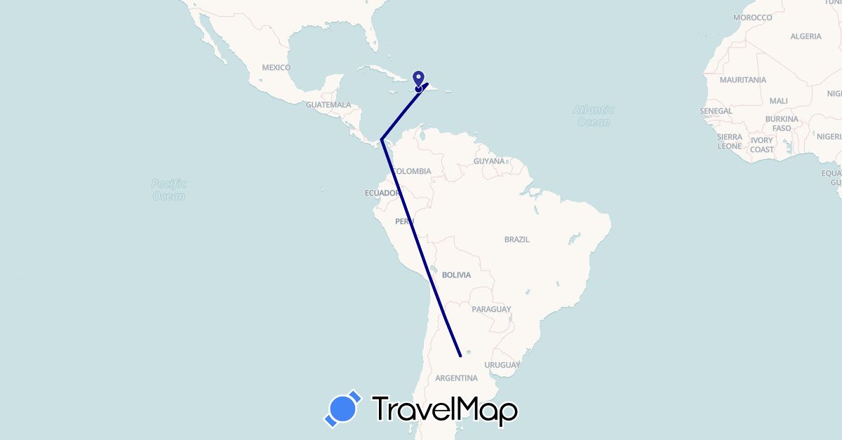 TravelMap itinerary: driving in Argentina, Dominican Republic, Haiti, Panama (North America, South America)